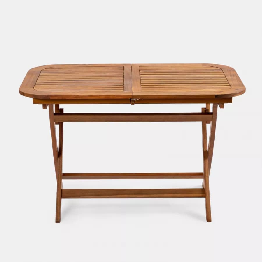 Set pranzo con tavolo allungabile 120/160x80 cm e 4 sedie pieghevoli in legno di acacia - Paja