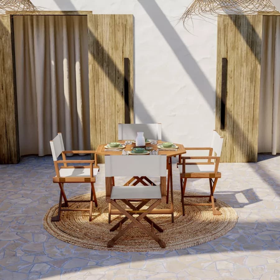 Set pranzo tavolo rotondo 100 cm e 4 sedie regista ecrù in legno di acacia - Paja
