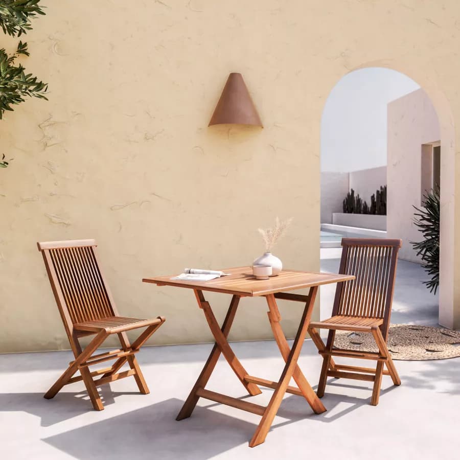 Set pranzo tavolo pieghevole 80x80 cm e 2 sedie in legno teak - Louis