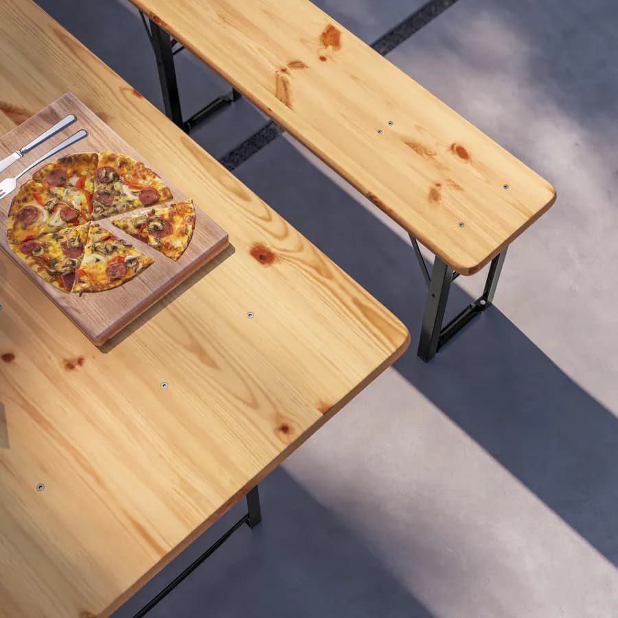 Set pranzo stile birreria tavolo 200x80 cm e 2 panche in acciaio nero e legno - Noize