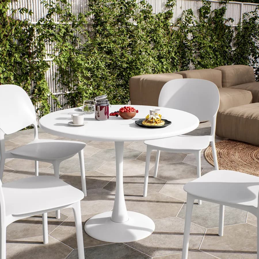 Set pranzo tavolo rotondo 100 cm e 4 sedie impilabili in polipropilene bianco - Tulipano