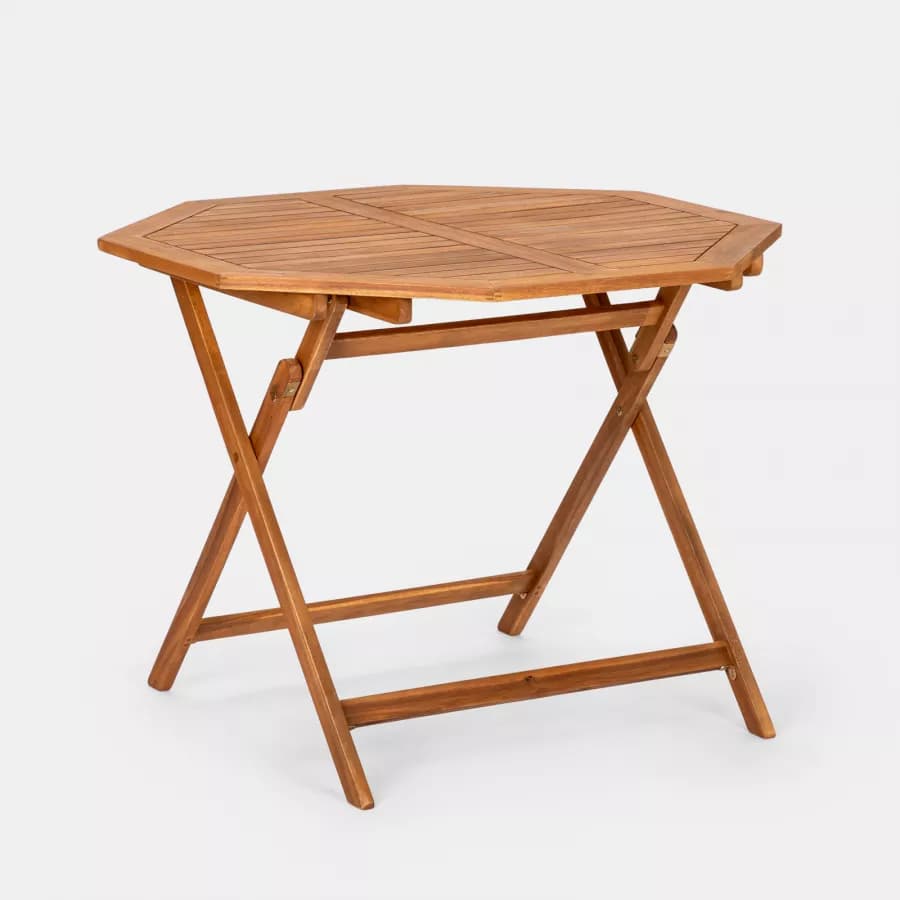 Set pranzo con tavolo rotondo 100 cm con 4 sedie pieghevoli in legno di acacia - Paja