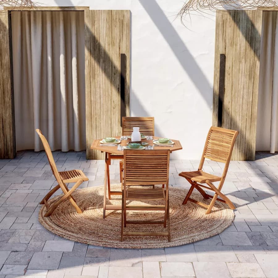 Set pranzo con tavolo rotondo 100 cm con 4 sedie pieghevoli in legno di acacia - Paja
