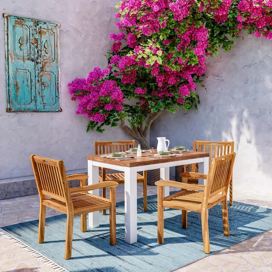 Set pranzo tavolo 115x70 cm e 4 sedie con braccioli in legno di acacia - Paja