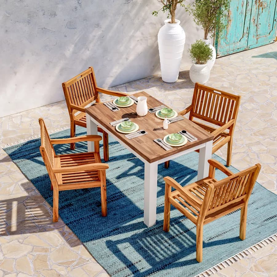 Set pranzo tavolo 115x70 cm e 4 sedie con braccioli in legno di acacia - Paja