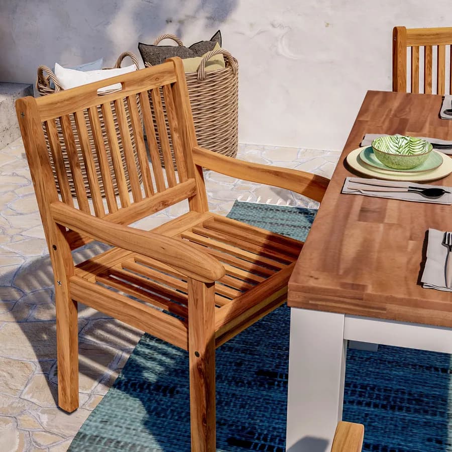Set pranzo tavolo 115x70 cm e 4 sedie con braccioli in legno di acacia - Paja