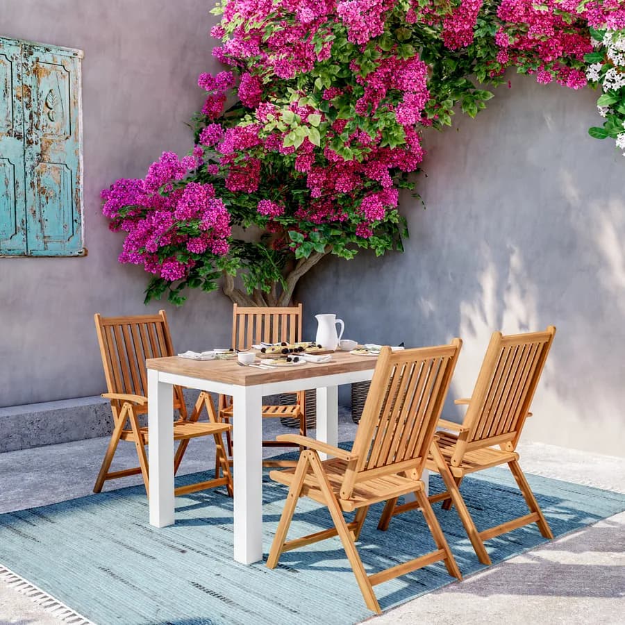 Set pranzo tavolo 115x70 cm e 4 sedie con braccioli regolabili in legno di acacia - Paja