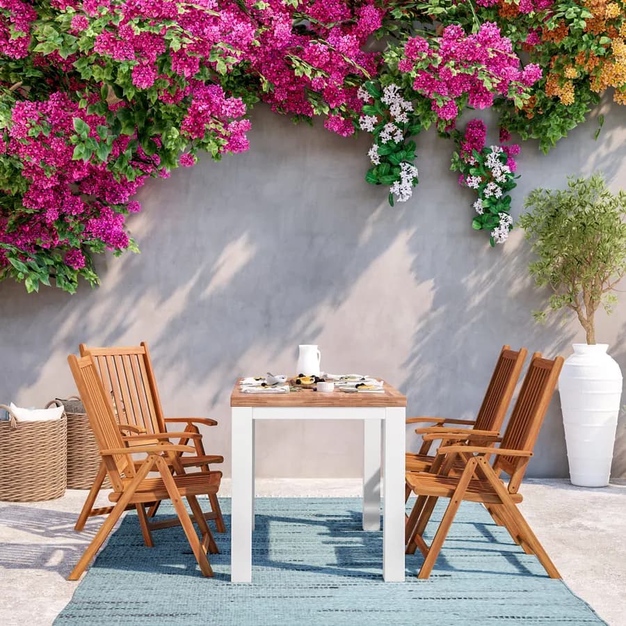 Set pranzo tavolo 115x70 cm e 4 sedie con braccioli regolabili in legno di acacia - Paja