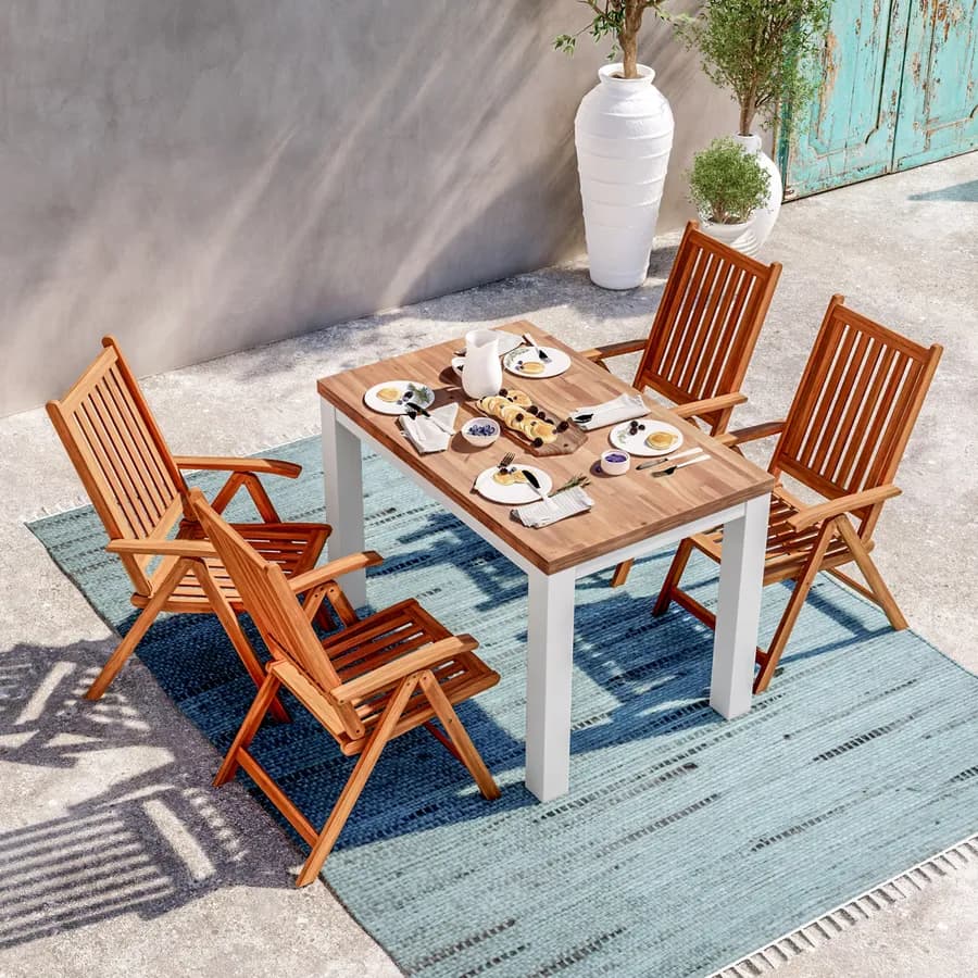 Set pranzo tavolo 115x70 cm e 4 sedie con braccioli regolabili in legno di acacia - Paja