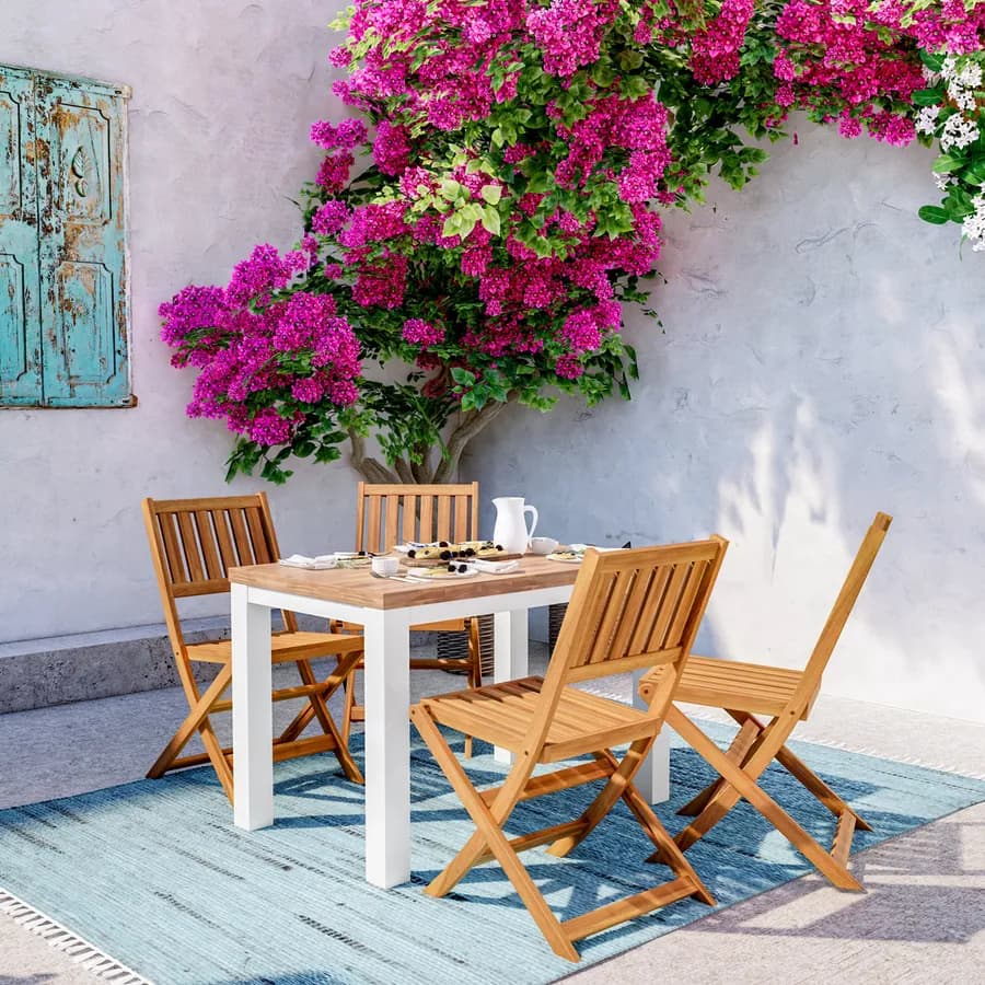 Set pranzo con tavolo 115x70 cm con 4 sedie pieghevoli in legno di acacia - Paja