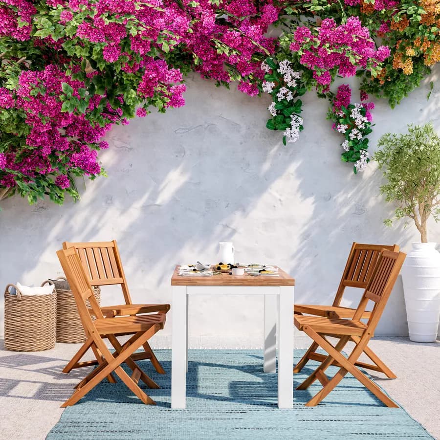 Set pranzo con tavolo 115x70 cm con 4 sedie pieghevoli in legno di acacia - Paja