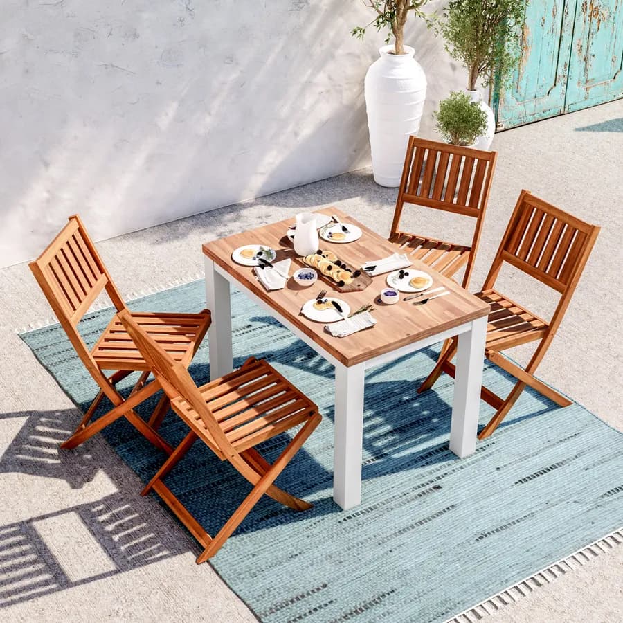 Set pranzo con tavolo 115x70 cm con 4 sedie pieghevoli in legno di acacia - Paja