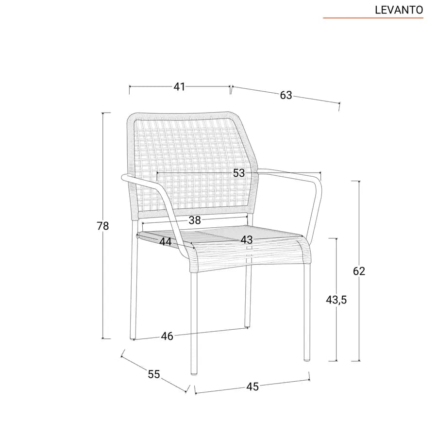 Set pranzo tavolo 150x80 cm e 4 sedie con braccioli in corda beige - Levanto