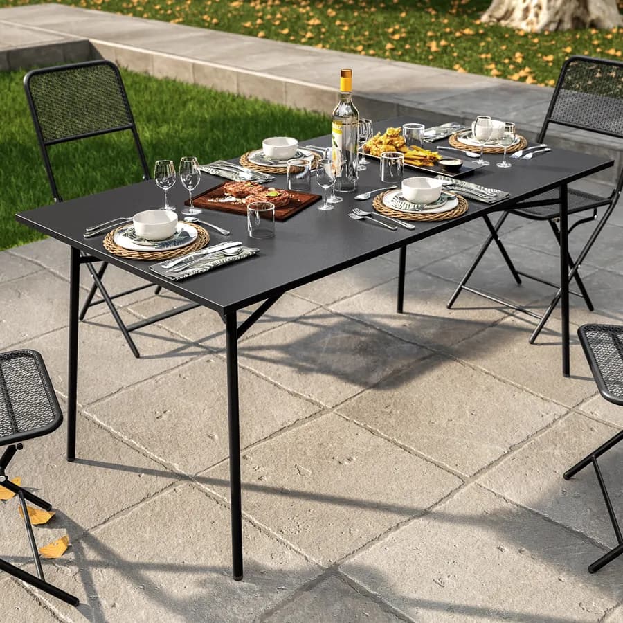 Set pranzo con tavolo 150x80 cm e 4 sedie pieghevoli in acciaio nero - Faber