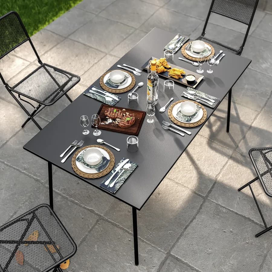 Set pranzo con tavolo 150x80 cm e 4 sedie pieghevoli in acciaio nero - Faber