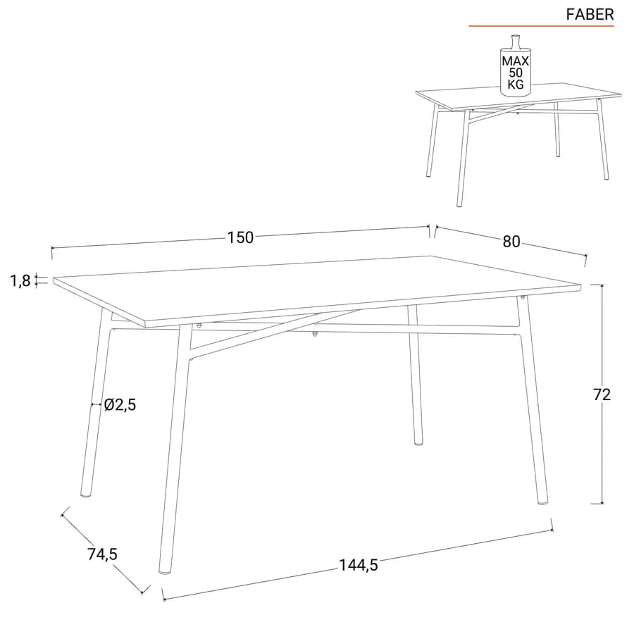 Set pranzo con tavolo 150x80 cm e 4 sedie pieghevoli in acciaio verde oliva - Faber
