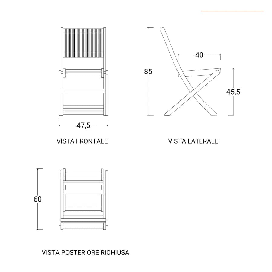 Set pranzo tavolo 160x80 cm e 4 sedie pieghevoli in legno di acacia e corda grigia - Yadira