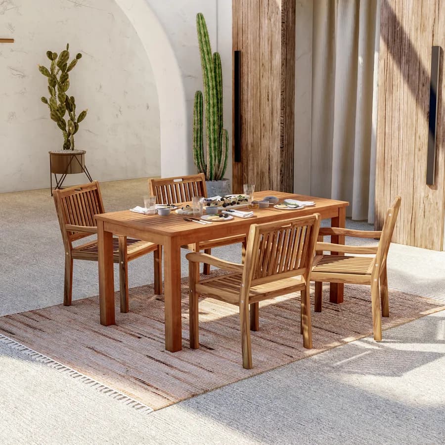 Set pranzo tavolo 160x80 cm e 4 sedie con braccioli in legno di acacia - Paja