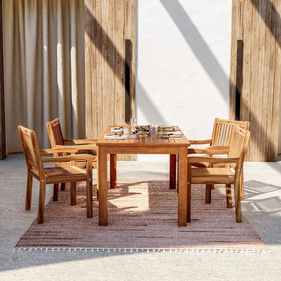 Set pranzo tavolo 160x80 cm e 4 sedie con braccioli in legno di acacia - Paja