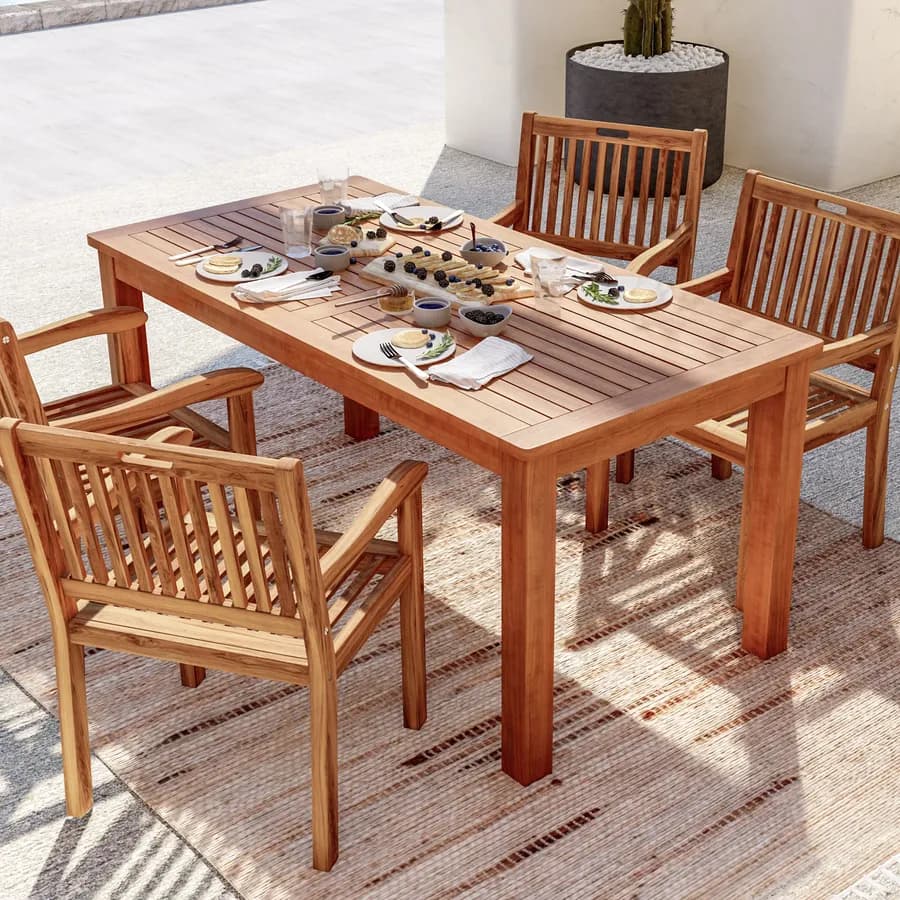 Set pranzo tavolo 160x80 cm e 4 sedie con braccioli in legno di acacia - Paja