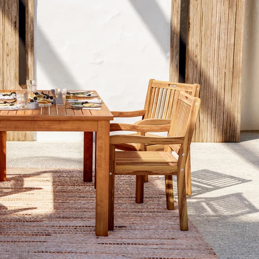 Set pranzo tavolo 160x80 cm e 4 sedie con braccioli in legno di acacia - Paja