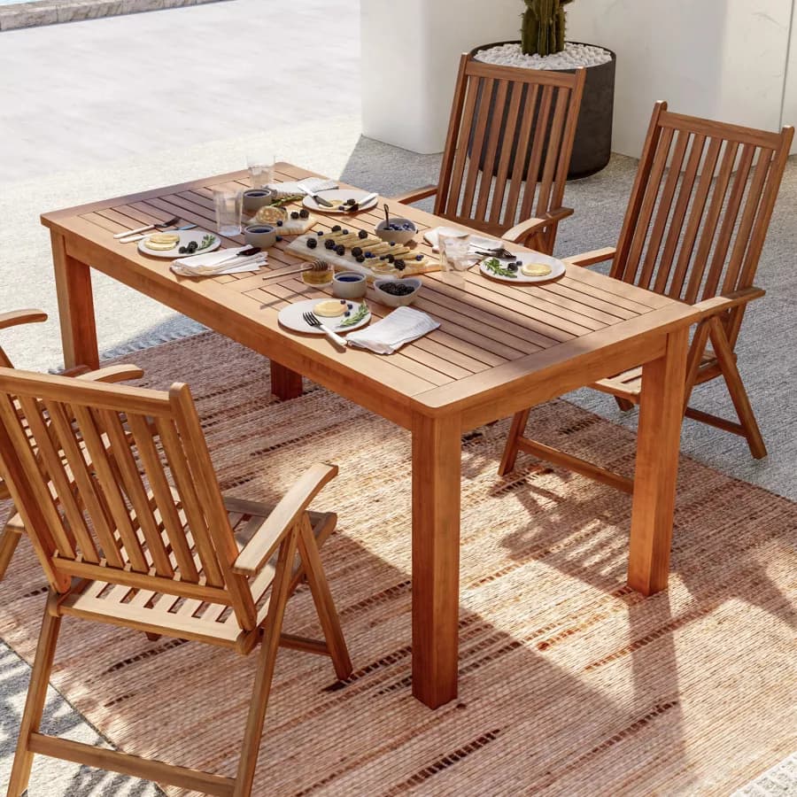 Set pranzo tavolo 160x80 cm e 4 sedie con braccioli regolabili in legno di acacia - Paja