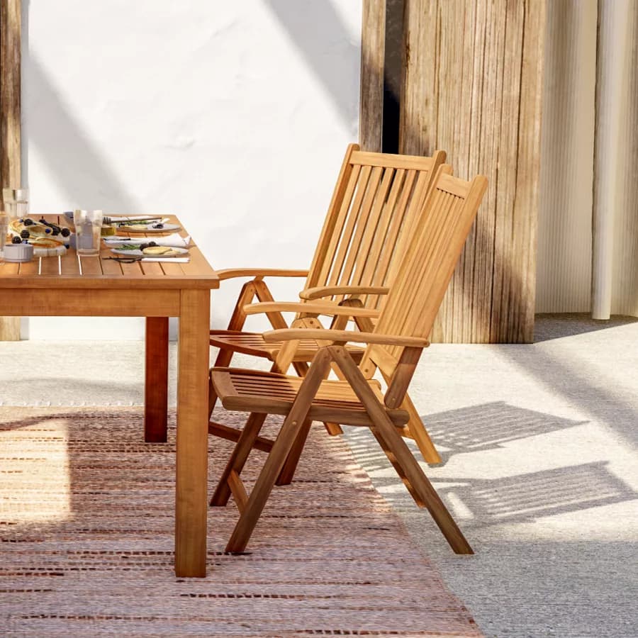 Set pranzo tavolo 160x80 cm e 4 sedie con braccioli regolabili in legno di acacia - Paja