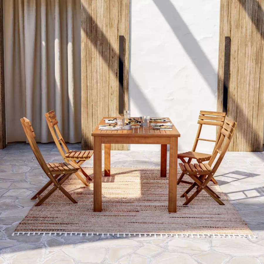 Set pranzo tavolo 160x80 cm e 4 sedie pieghevoli in legno di acacia - Paja