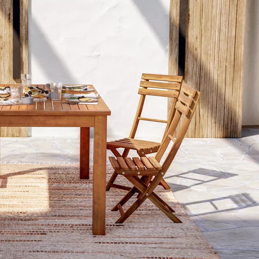 Set pranzo tavolo 160x80 cm e 4 sedie pieghevoli in legno di acacia - Paja