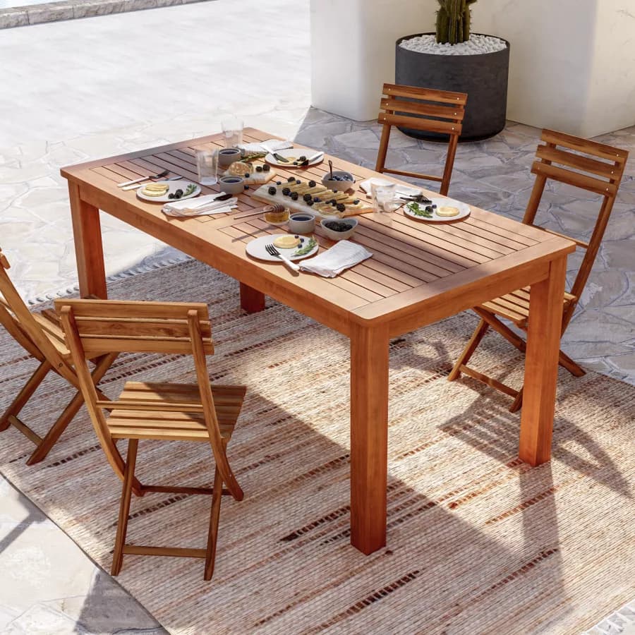 Set pranzo tavolo 160x80 cm e 4 sedie pieghevoli in legno di acacia - Paja