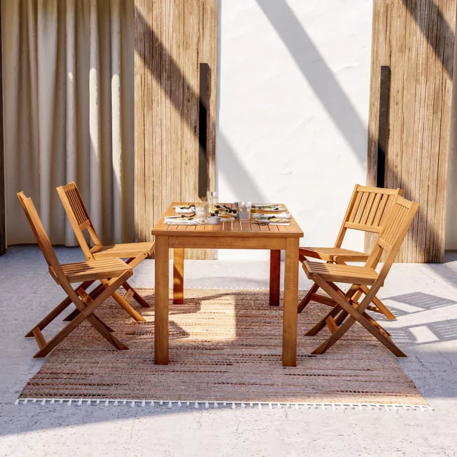 Set pranzo tavolo 160x80 cm e 4 sedie pieghevoli in legno d'acacia - Paja