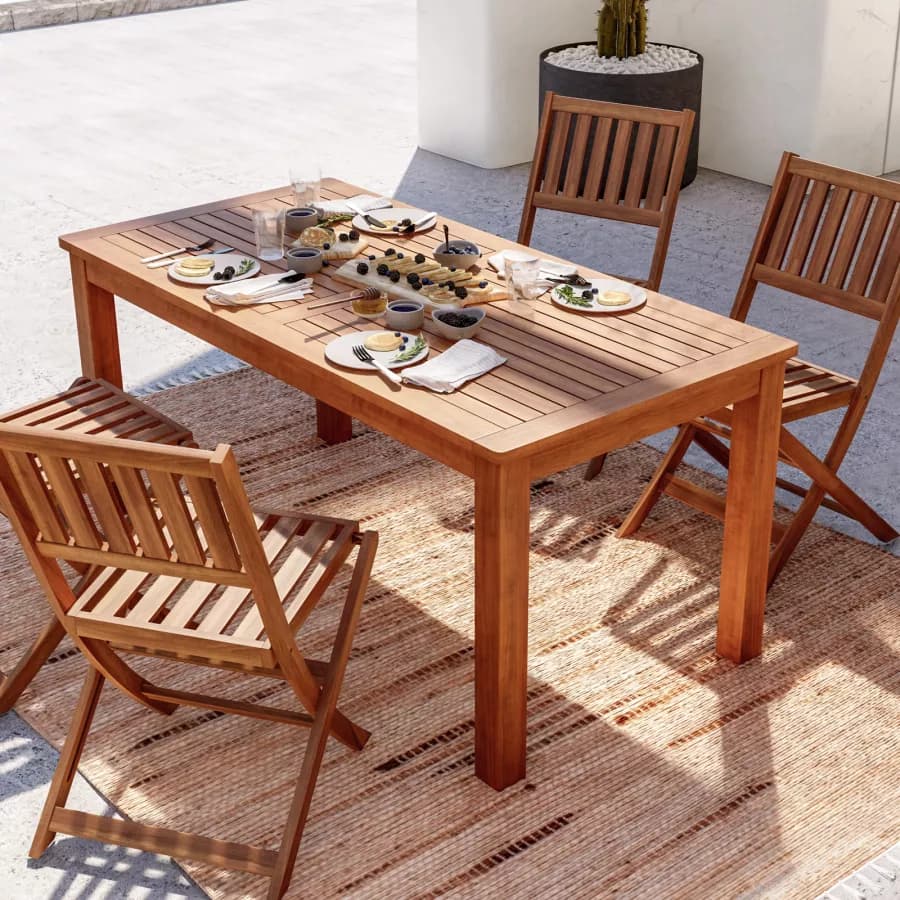 Set pranzo tavolo 160x80 cm e 4 sedie pieghevoli in legno d'acacia - Paja