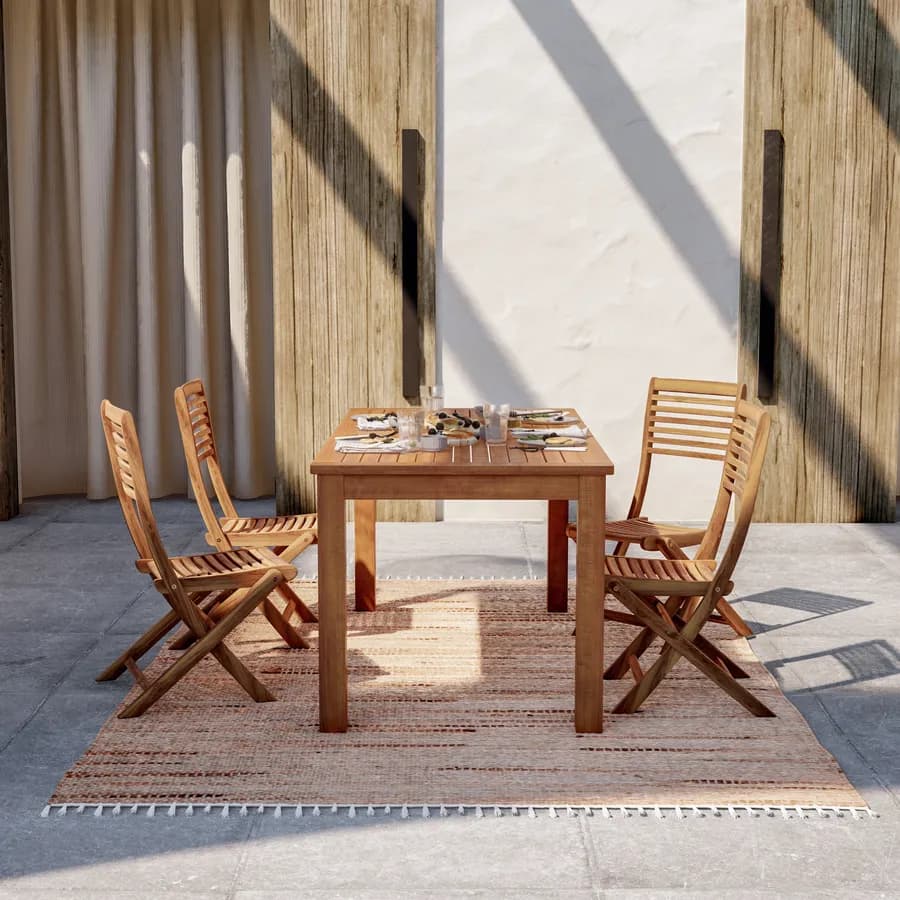 Set pranzo con tavolo 160x80 cm e 4 sedie pieghevoli in legno di acacia - Paja