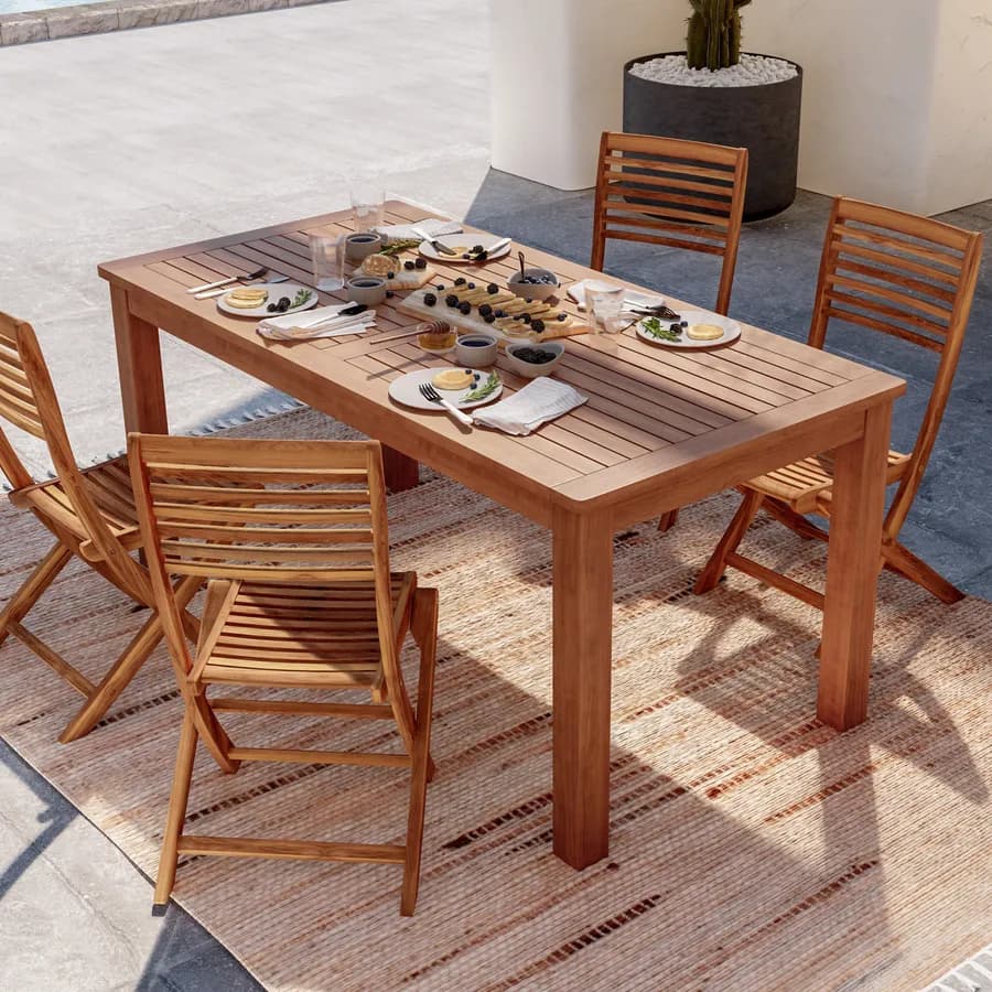 Set pranzo con tavolo 160x80 cm e 4 sedie pieghevoli in legno di acacia - Paja