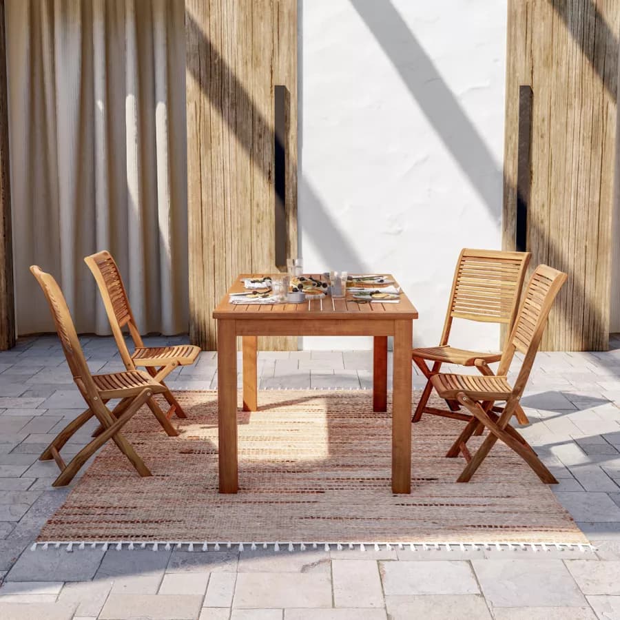 Set pranzo con tavolo 160x80 cm con 4 sedie pieghevoli in legno di acacia - Paja
