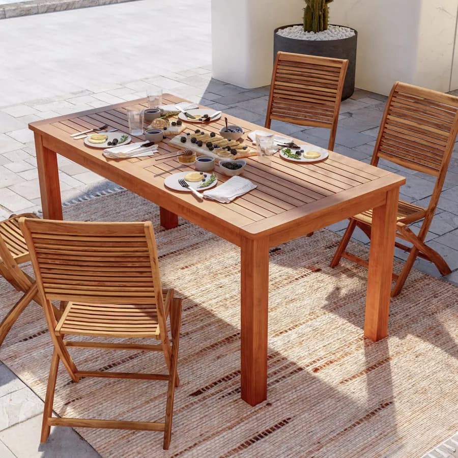 Set pranzo con tavolo 160x80 cm con 4 sedie pieghevoli in legno di acacia - Paja