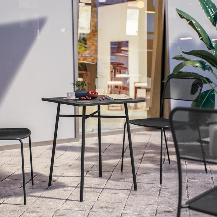 Set bistrot tavolo 60x60 cm e 2 sedie in acciaio nero - Faber