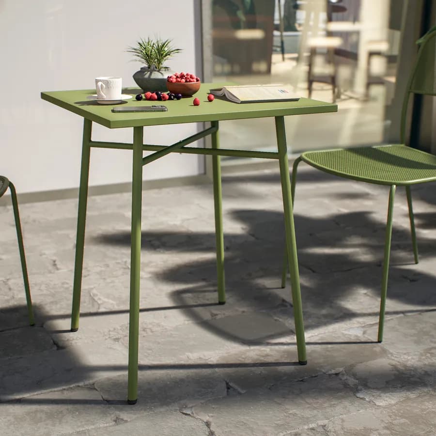 Set bistrot tavolo 60x60 cm e 2 sedie in acciaio verde oliva - Faber