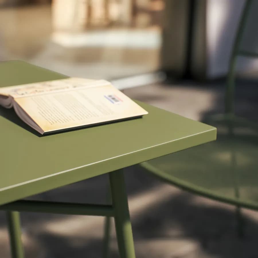 Set bistrot tavolo 60x60 cm e 2 sedie in acciaio verde oliva - Faber