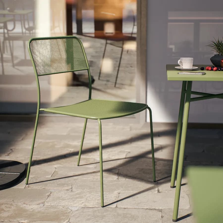 Set bistrot tavolo 60x60 cm e 2 sedie in acciaio verde oliva - Faber