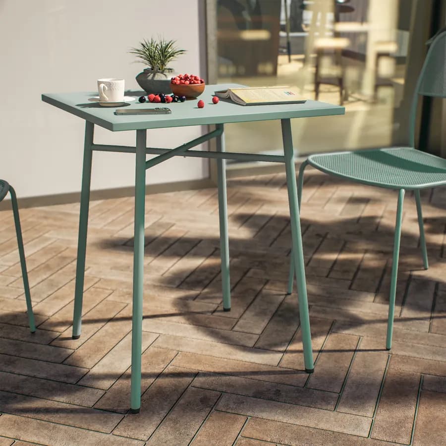 Set bistrot tavolo 60x60 cm e 2 sedie in acciaio verde marino - Faber