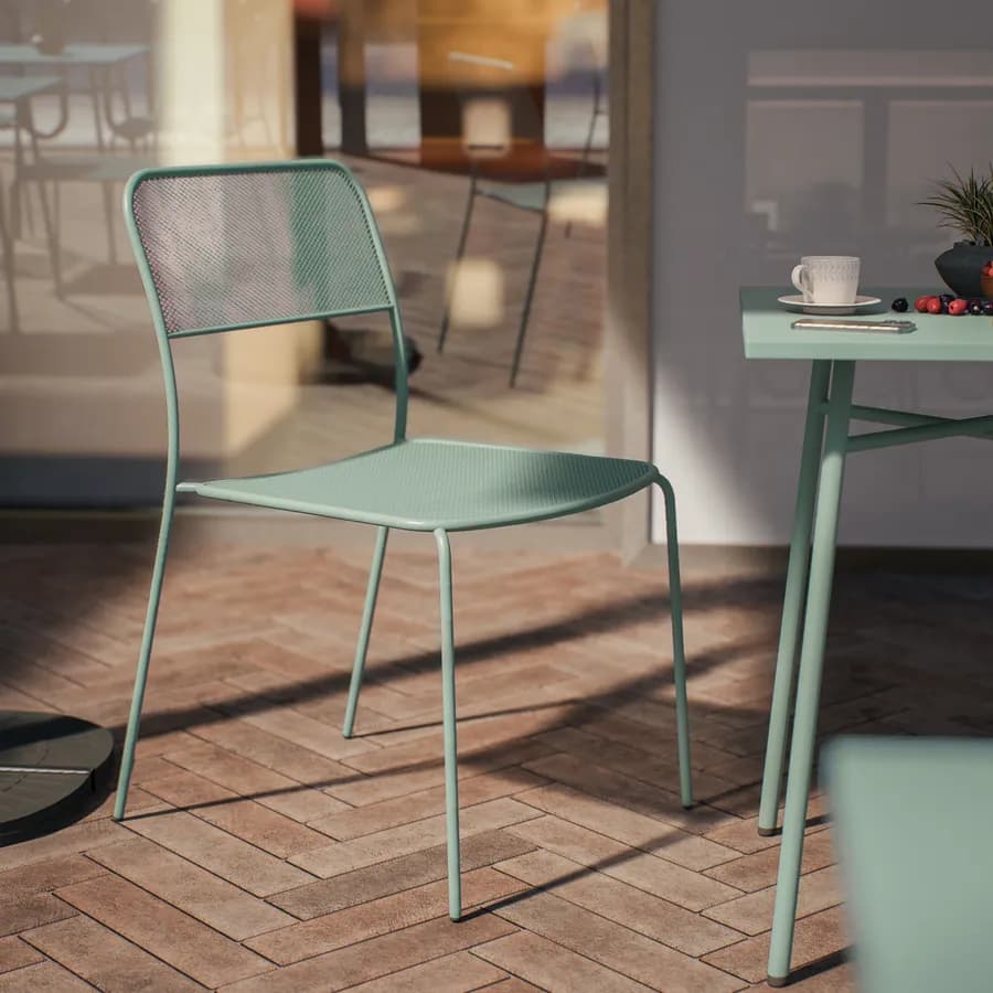Set bistrot tavolo 60x60 cm e 2 sedie in acciaio verde marino - Faber