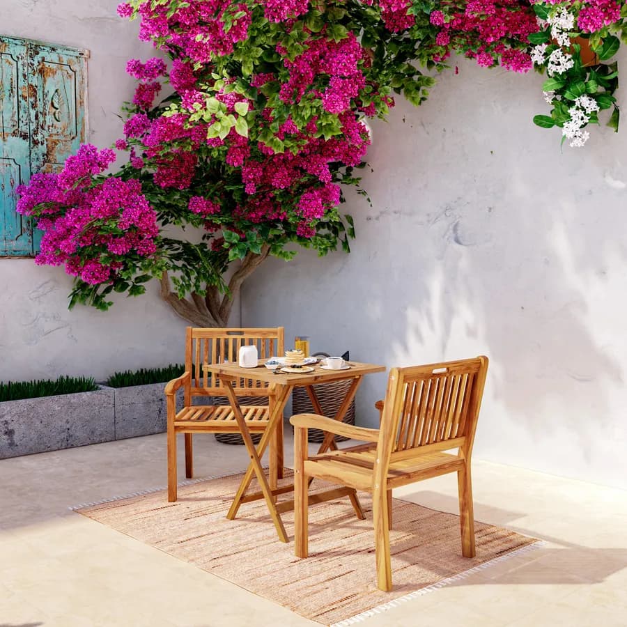 Set bistrot tavolo 60x60 cm e 2 sedie con braccioli in legno di acacia - Paja
