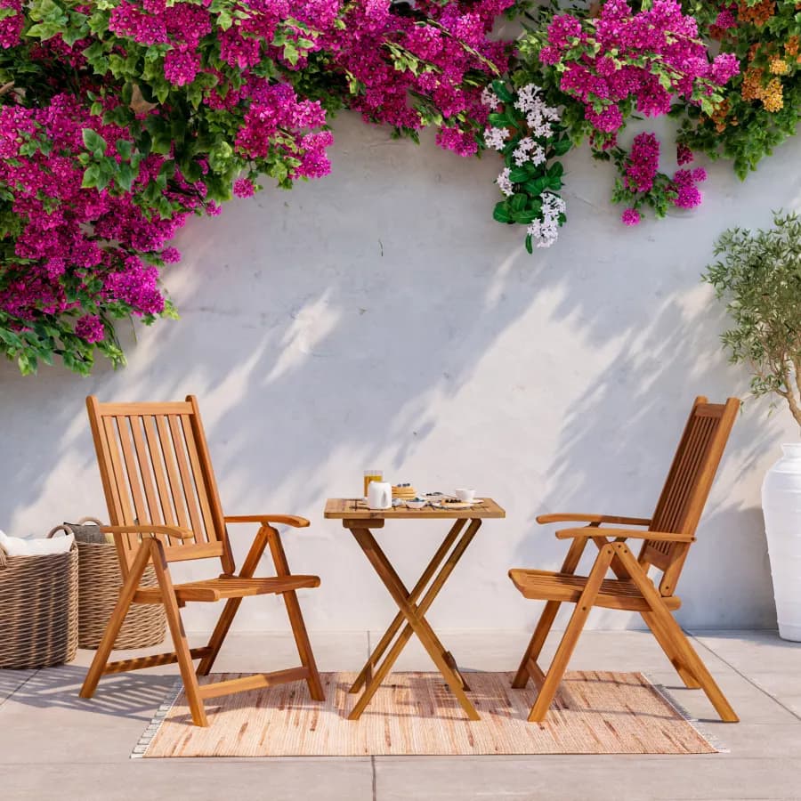 Set bistrot tavolo 60x60 cm e 2 sedie con braccioli regolabili in legno di acacia - Paja