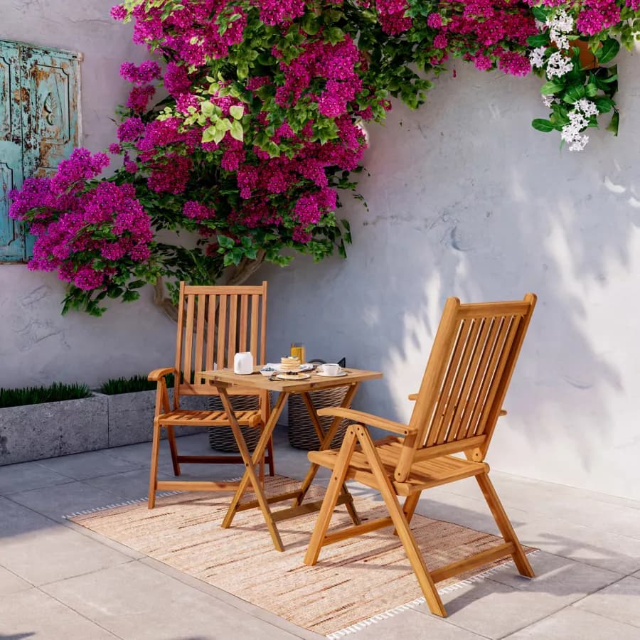 Set bistrot tavolo 60x60 cm e 2 sedie con braccioli regolabili in legno di acacia - Paja