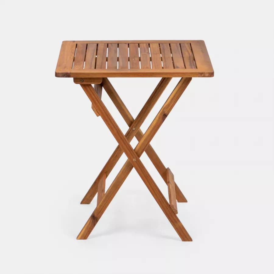 Set bistrot tavolo 60x60 cm e 2 sedie con braccioli regolabili in legno di acacia - Paja
