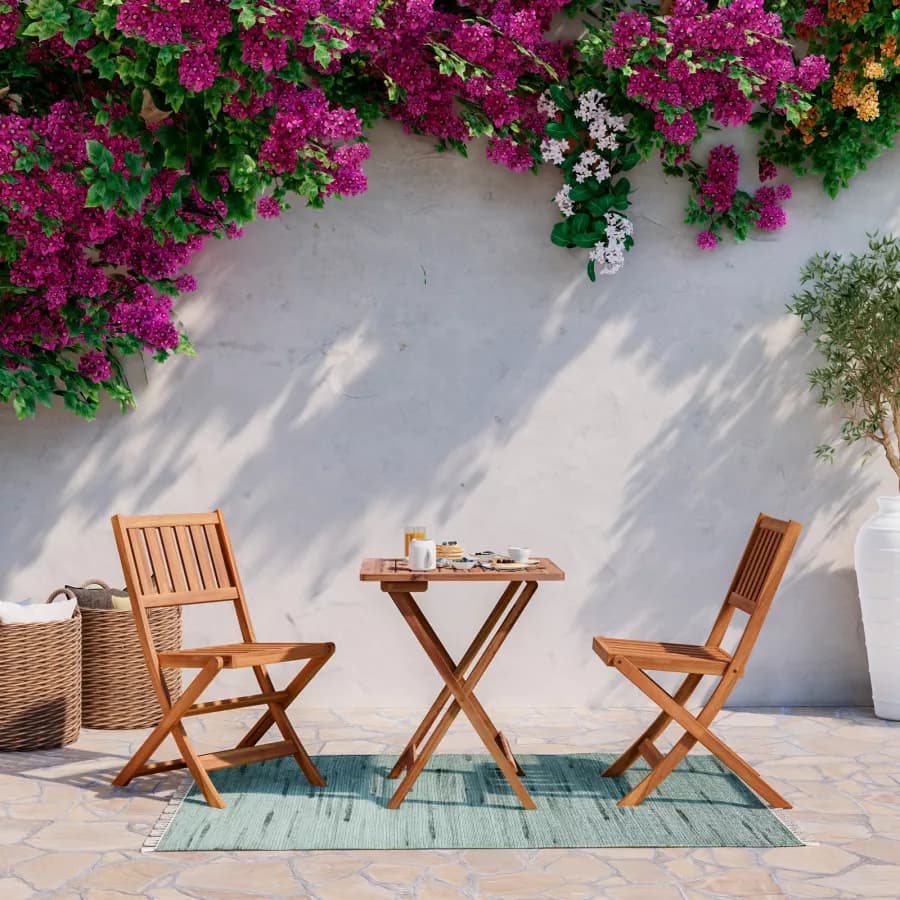 Set bistrot tavolo 60x60 cm e 2 sedie pieghevoli in legno d'acacia - Paja