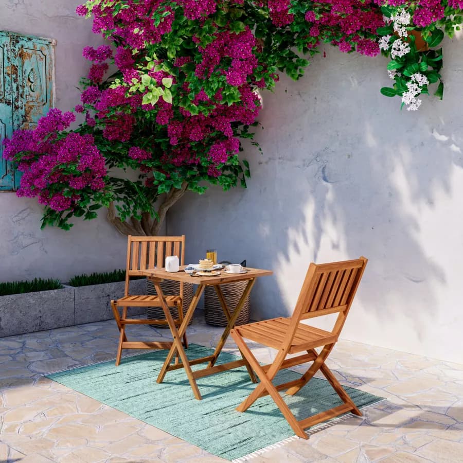 Set bistrot tavolo 60x60 cm e 2 sedie pieghevoli in legno d'acacia - Paja