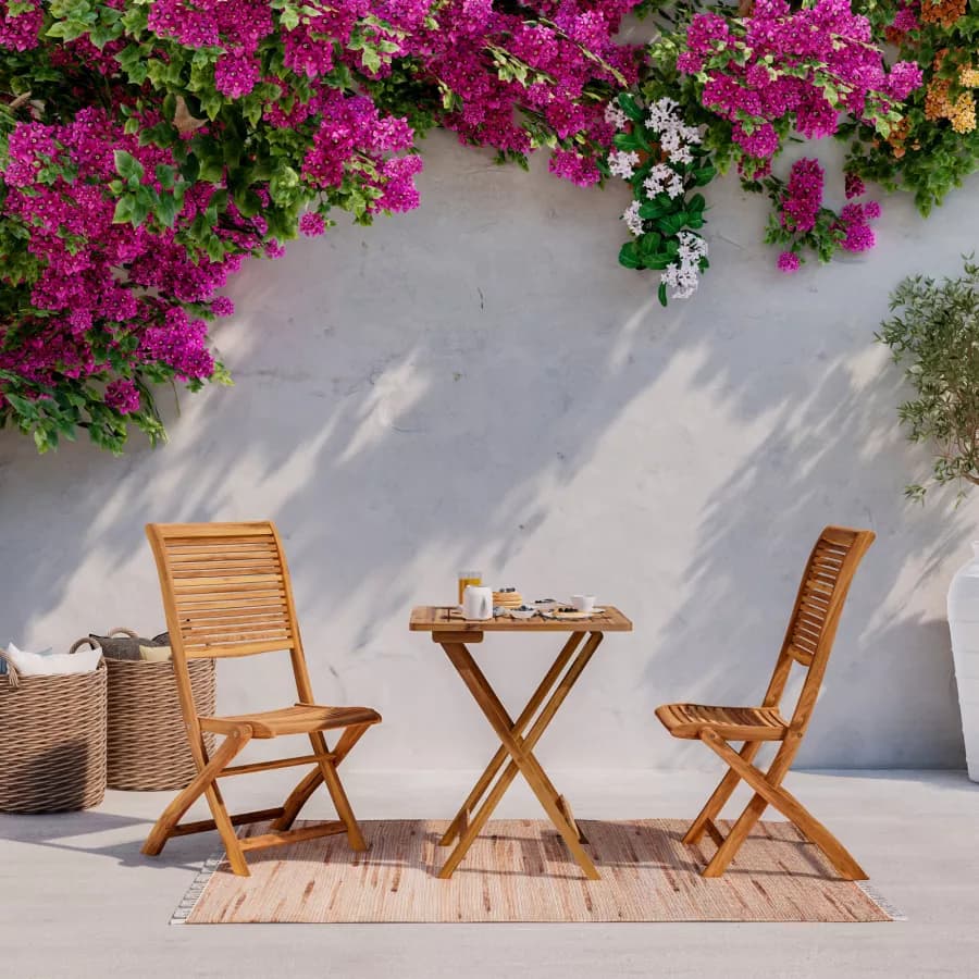 Set bistrot con tavolo 60x60 cm con 2 sedie pieghevoli in legno di acacia - Paja