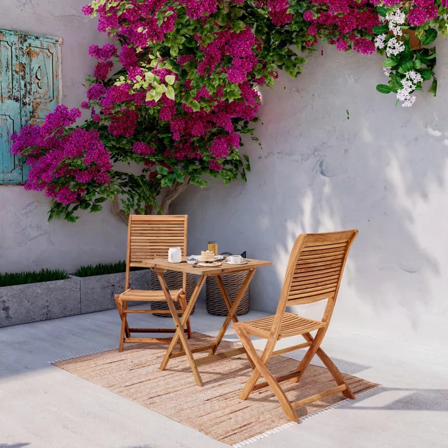 Set bistrot con tavolo 60x60 cm con 2 sedie pieghevoli in legno di acacia - Paja